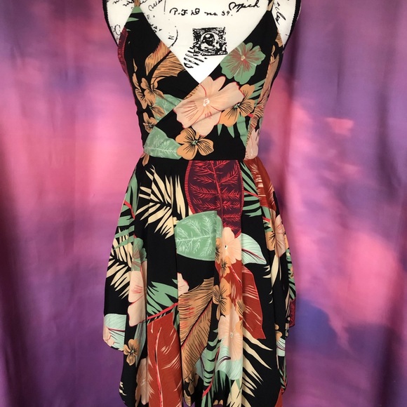 Sundress bohemian dress tropical print floral ruched women’s flowy fashion - Picture 5 of 5